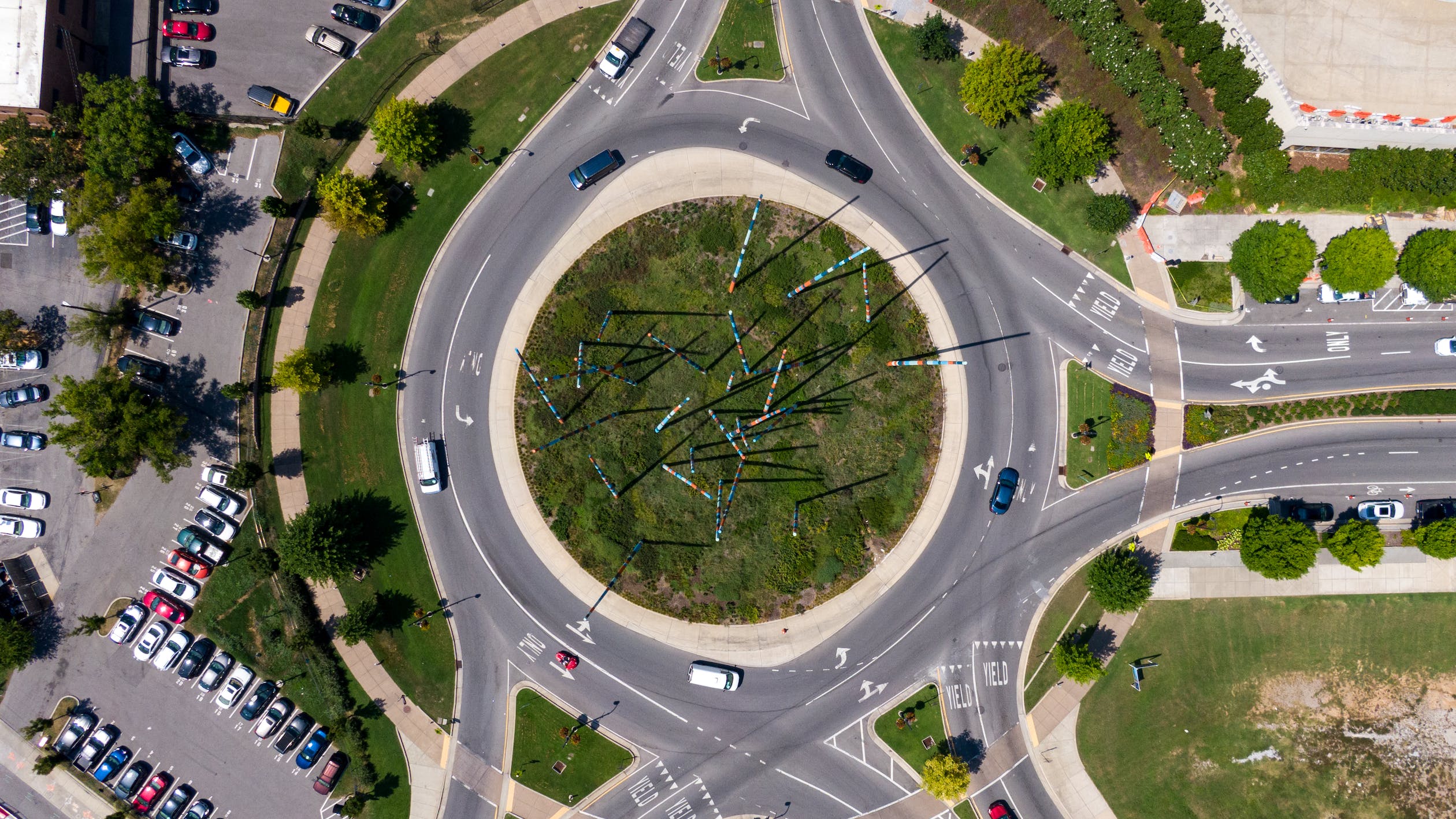 an aerial view of a roundabout